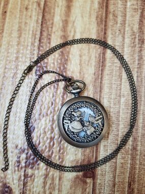 Disney Bronze-Tone Pocket Watch Necklace Alice In Wonderland Hot Topic